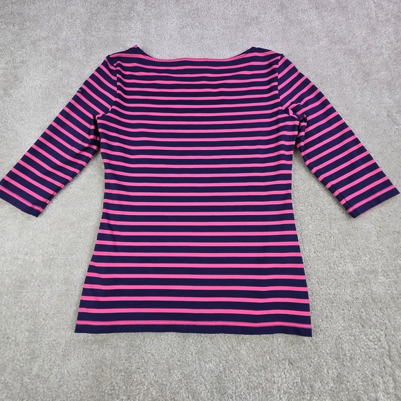Saint James‎ Navy Pink Stripe Boat Neck 3/4 Sleeve Top Women's Size US 6 - Picture 2 of 9